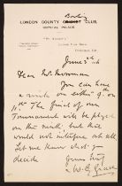 Grace (William Gilbert, 1848-1915). Autograph Letter Signed, 'W.G. Grace', 3 June 1906