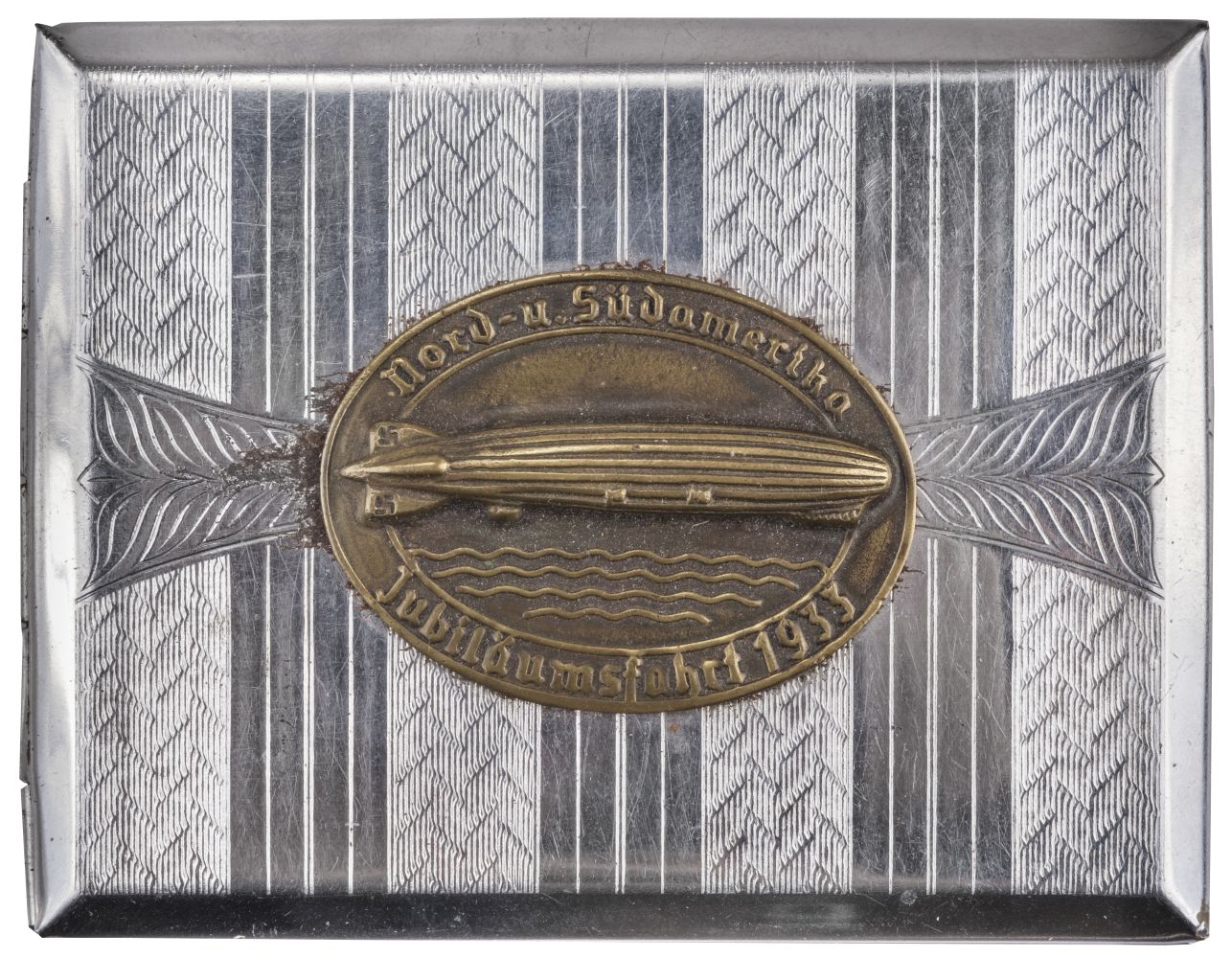 Zeppelin. An art deco Zeppelin silver-plated cigarette case, circa 1930s - Image 2 of 2