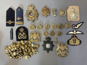 Military cap badges, including WWII RAF cap badges, RAF buttons