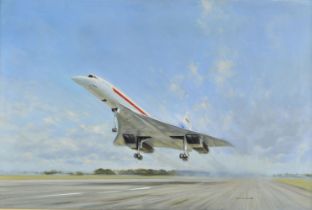 Coulson (Gerald). Concorde taking off [on her maiden flight from Filton?], oil on canvas