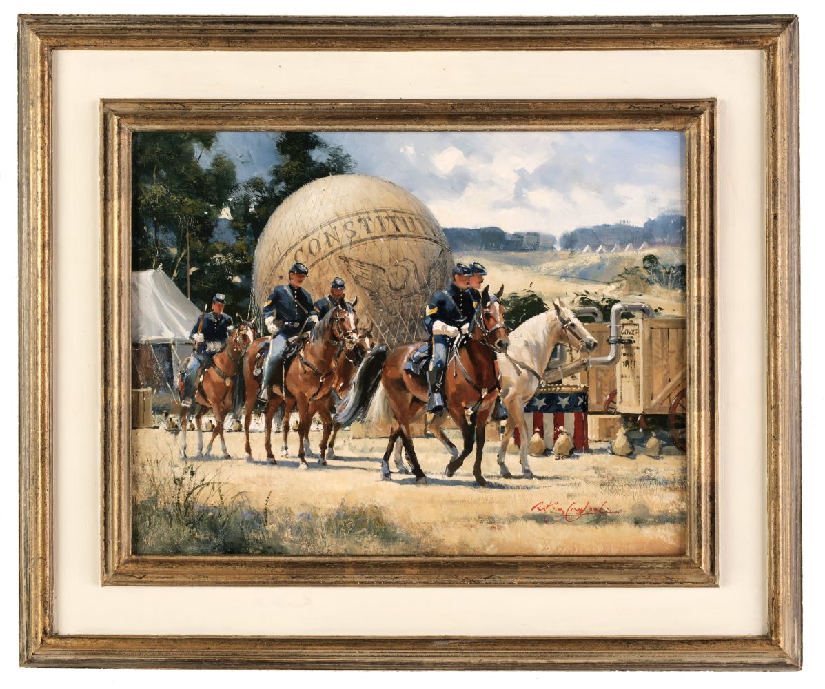 Cowland (Anthony R.G.). The Advantage Thaddeus Lowe's Balloon 1862, oil on board - Image 2 of 2