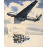 Gildersleve. BOAC with engine designs, 1951, watercolour and collage