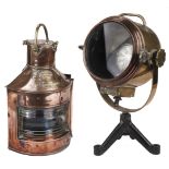 Ship's Lamps. A copper and brass ship's 'starboard' lantern, early 20th century