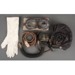 Aviation Apparel. WWII RAF-issue flying helmet, goggles and mask ensemble, circa 1940s