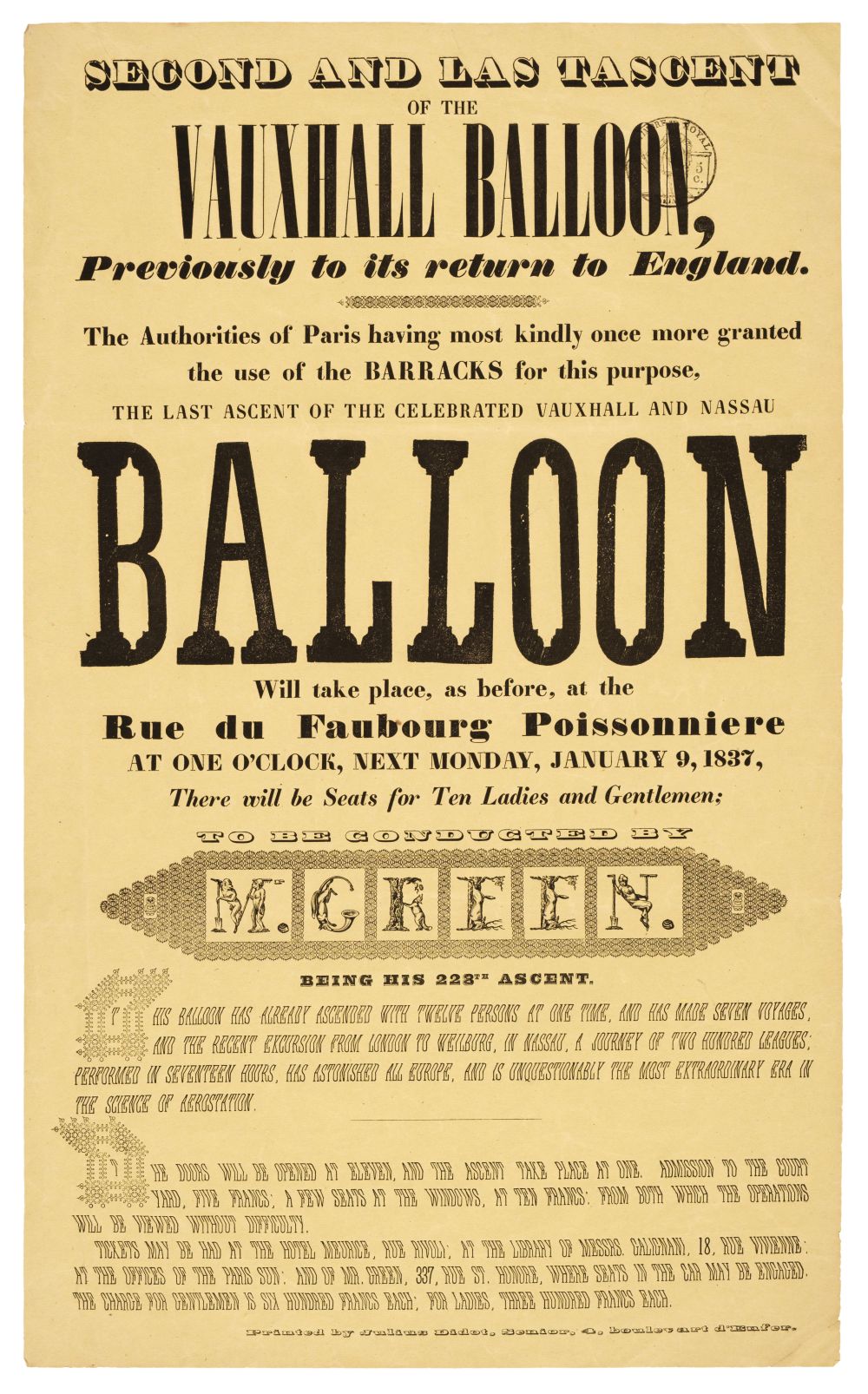 Ballooning Broadsides. Second and Last Ascent of the Vauxhall Balloon, 1837 and similar broadsides