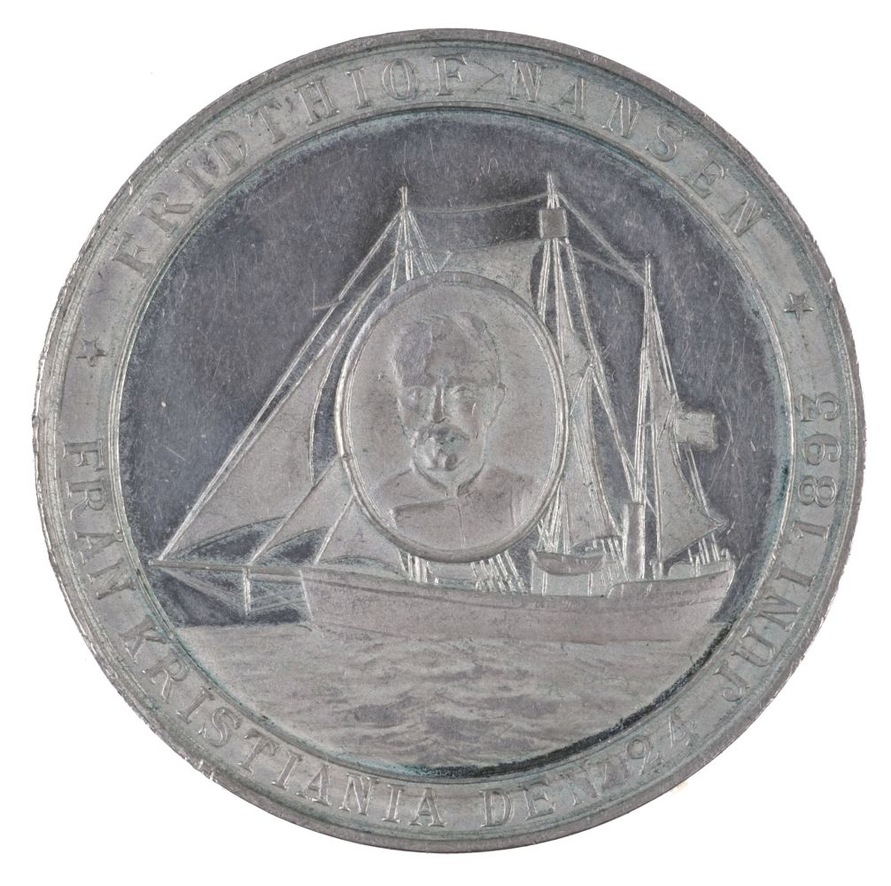 Scandinavian Polar Expeditions, 1893 and 1896-7, white metal medal by A. Högel - Image 2 of 2