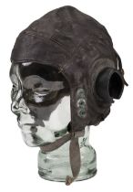 Flying Helmet. WWII RAF C Type brown leather flying helmet
