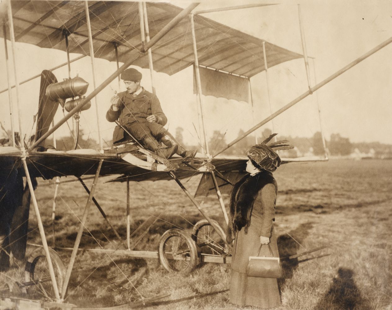 Pioneer Aviation. Louis Paulhan flying over Brooklands, 29 October 1909