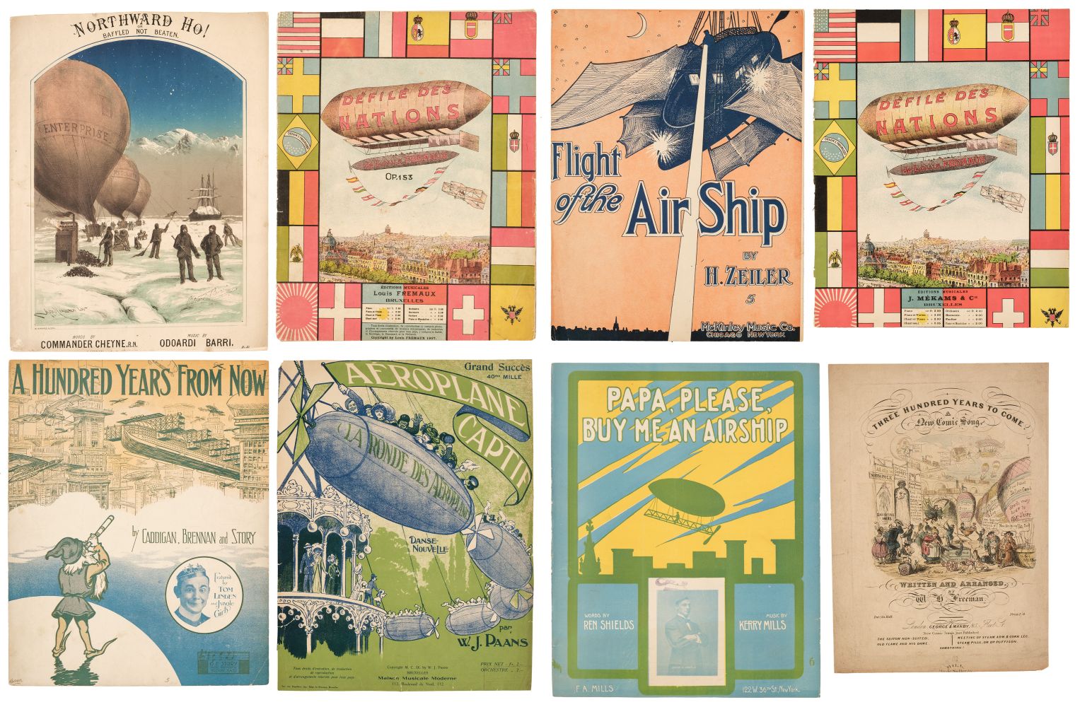 Sheet Music. Approx. 100 pieces of sheet music with an aviation theme, lmid 19th-early 20th c.