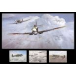 Coulson (Gerald). A dramatic multi signed colour print showing two operational Spitfires