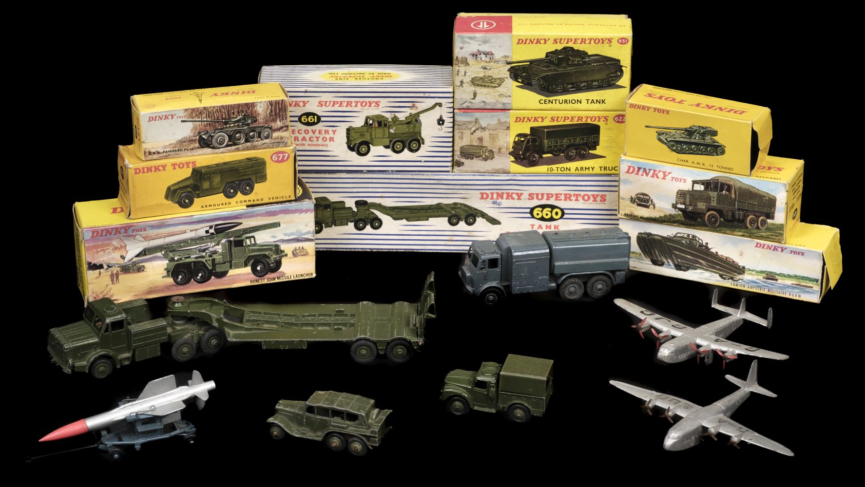 Dinky Toys. A collection of post-war die-cast metal toy vehicles, mid-late 20th-century