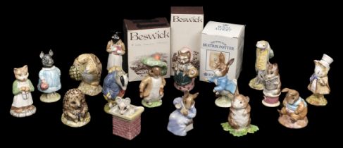 Beswick. A group of Beatrix Potter pottery figures, issued after 1973