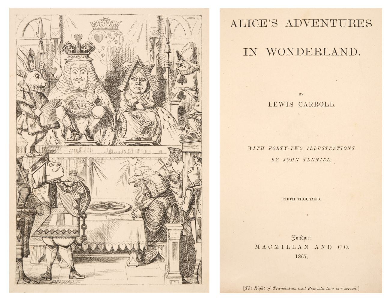 Carroll (Lewis). Alice's Adventures in Wonderland, fifth thousand, London: Macmillan and Co, 1867