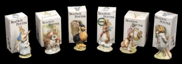 Beswick. A group of Beatrix Potter pottery figures, each with Beswick brown line