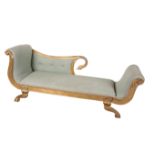 A REGENCY STYLE GILTWOOD CHAISE LONGUE