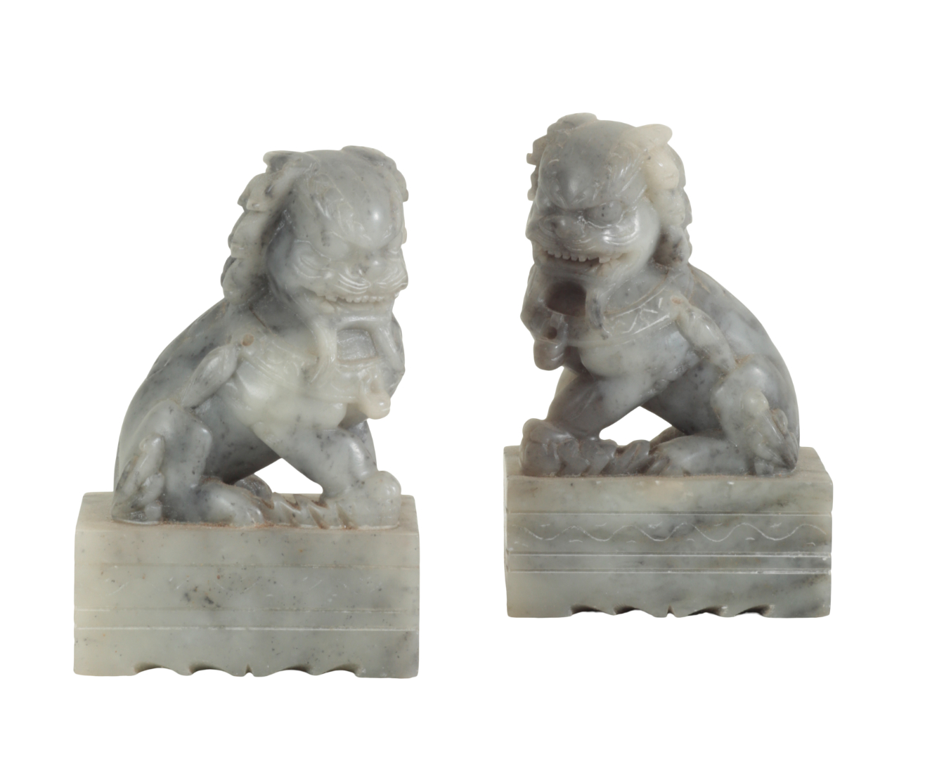 A GROUP OF FIVE CHINESE CARVED SOAPSTONE LION DOGS - Image 3 of 4