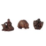 A GROUP OF THREE JAPANESE CARVED WOOD NETSUKE