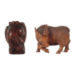 TWO JAPANESE CARVED WOOD NETSUKE