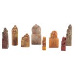 A GROUP OF EIGHT CHINESE SOAPSTONE SEALS