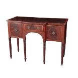 A SMALL GEORGE III MAHOGANY AND CROSS BANDED SIDEBOARD