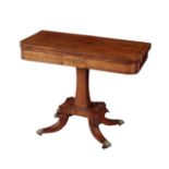 A REGENCY ROSEWOOD AND BRASS INLAID CARD TABLE