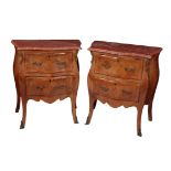 A PAIR OF FRENCH MARBLE TOP BEDSIDE COMMODES