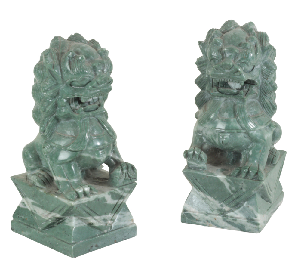 A GROUP OF FIVE CHINESE CARVED SOAPSTONE LION DOGS - Image 2 of 4