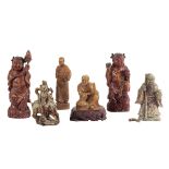 A GROUP OF SIX CHINESE SOAPSTONE FIGURES