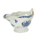 AN 18TH CENTURY WORCESTER BLUE AND WHITE PORCELAIN â€˜SILVER SHAPEâ€™ SAUCE BOAT