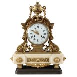 A 19TH CENTURY FRENCH GILT BRONZE AND MARBLE MANTLE CLOCK