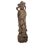 A MONUMENTAL CHINESE LACQUERED WOOD FIGURE OF GUANYIN