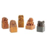 A GROUP OF FIVE CHINESE SOAPSTONE SEALS