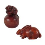 TWO JAPANESE CARVED WOOD NETSUKE