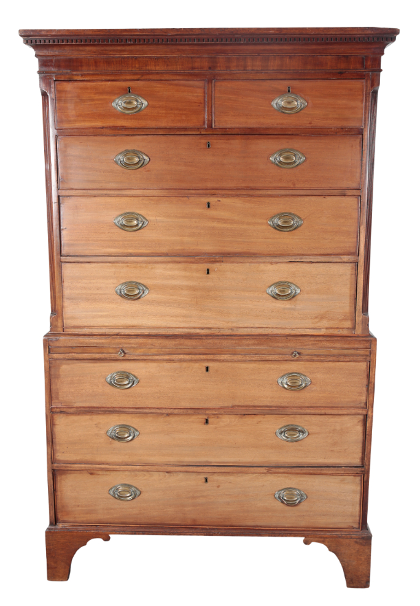 A GEORGE III MAHOGANY CHEST ON CHEST