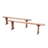 TWO FARMHOUSE FRUITWOOD TRESTLE BENCHES