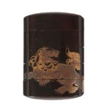 A JAPANESE BLACK LACQUER AND GILT FOUR-CASE INRO