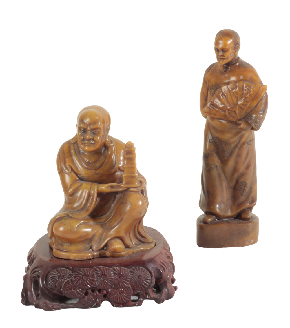 A GROUP OF SIX CHINESE SOAPSTONE FIGURES - Image 3 of 4