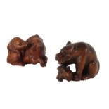 TWO JAPANESE CARVED WOOD NETSUKE