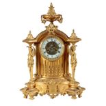 A 19TH CENTURY FRENCH GILT BRONZE MANTLE CLOCK