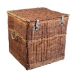 AN EDWARDIAN LARGE WICKER LOG BASKET