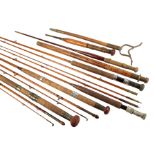 A HARDY THREE PIECE SPLIT CANE TROUT ROD