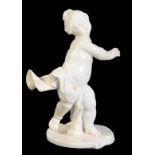 A NYMPHENBURG WHITE FIGURE OF A PUTTO (FLORA)