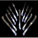 A PARIS, ST. CLOUD AND NEVERS COMPOSITE SET OF PISTOL-SHAPED BLUE AND WHITE KNIFE HANDLES