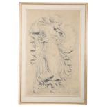 A LARGE CHARCOAL DRAWING OF A ROBED PROCESSIONIST OR 'DANCING MAENAD'