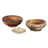 THREE TURNED AND METAL MOUNTED BOWLS