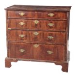 A GEORGE I WALNUT AND SATINWOOD INLAID CHEST OF DRAWERS