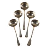 FOUR GEORGE III SILVER OLD ENGLISH PATTERN SAUCE LADLES