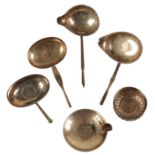 A GROUP OF FIVE GEORGE II/III SILVER TODDY LADLES
