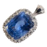 A SAPPHIRE AND DIAMOND PENDANT