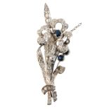 A DIAMOND AND SAPPHIRE FLORAL SPRAY BROOCH